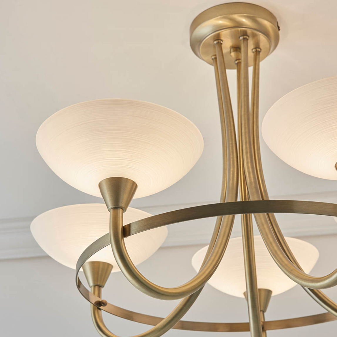 Endon Cagney 5 Light White & Antique Brass Semi Flush