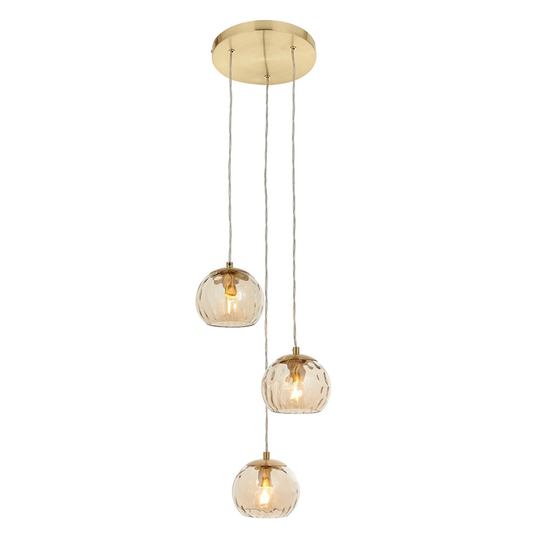 Endon Dimple 3 Light Champagne Glass Cluster Pendant