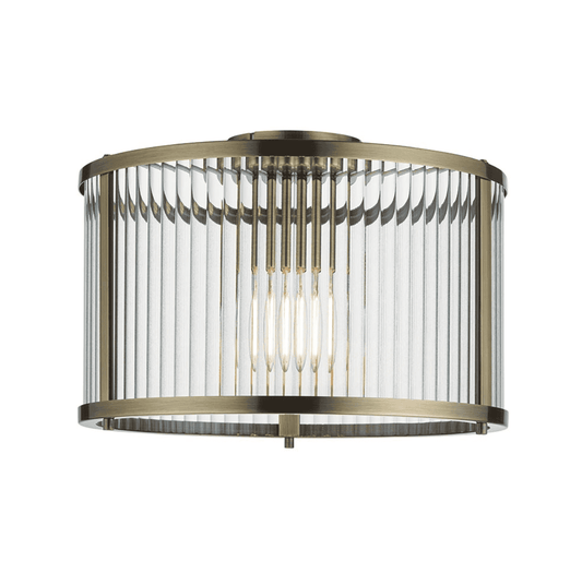 Endon Ridgeton Antique Brass & Ribbed Glass Flush