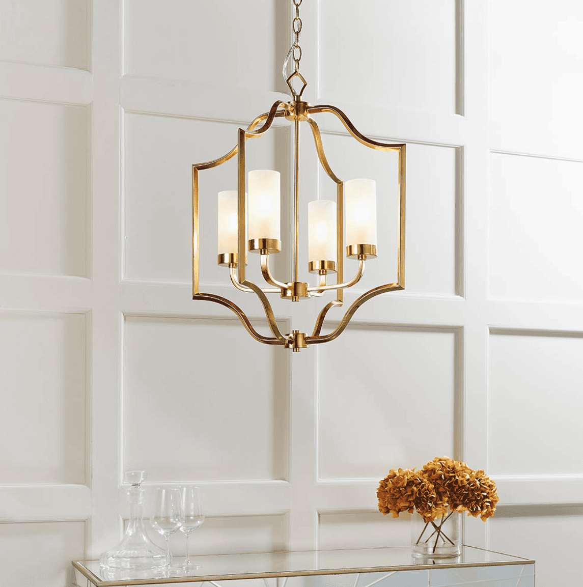 Endon Edrea 4 Light Satin Brass & Frosted Glass Pendant