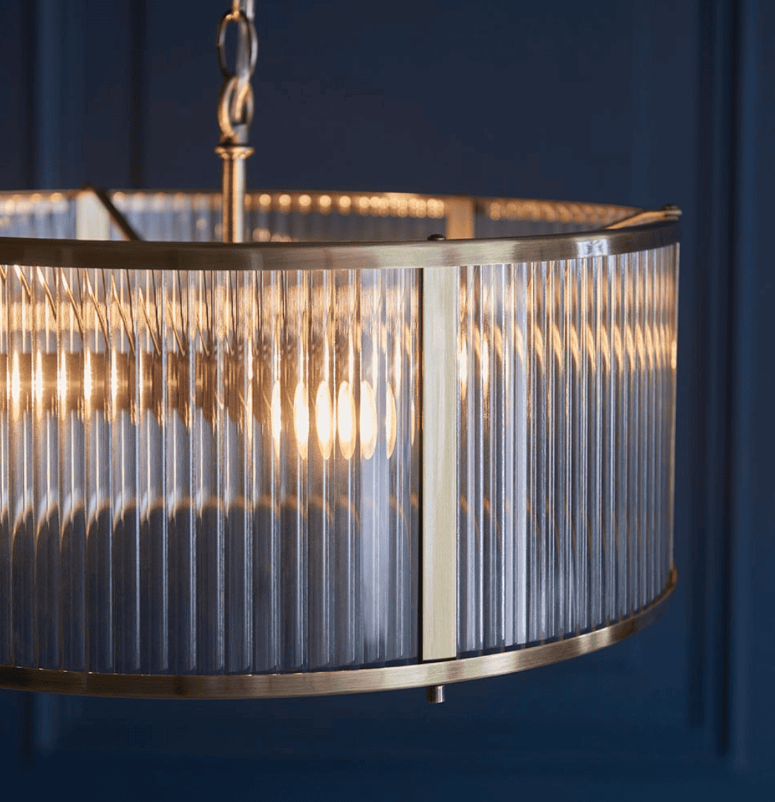 Endon Ridgeton 3 Light Antique Brass & Ribbed Glass Pendant