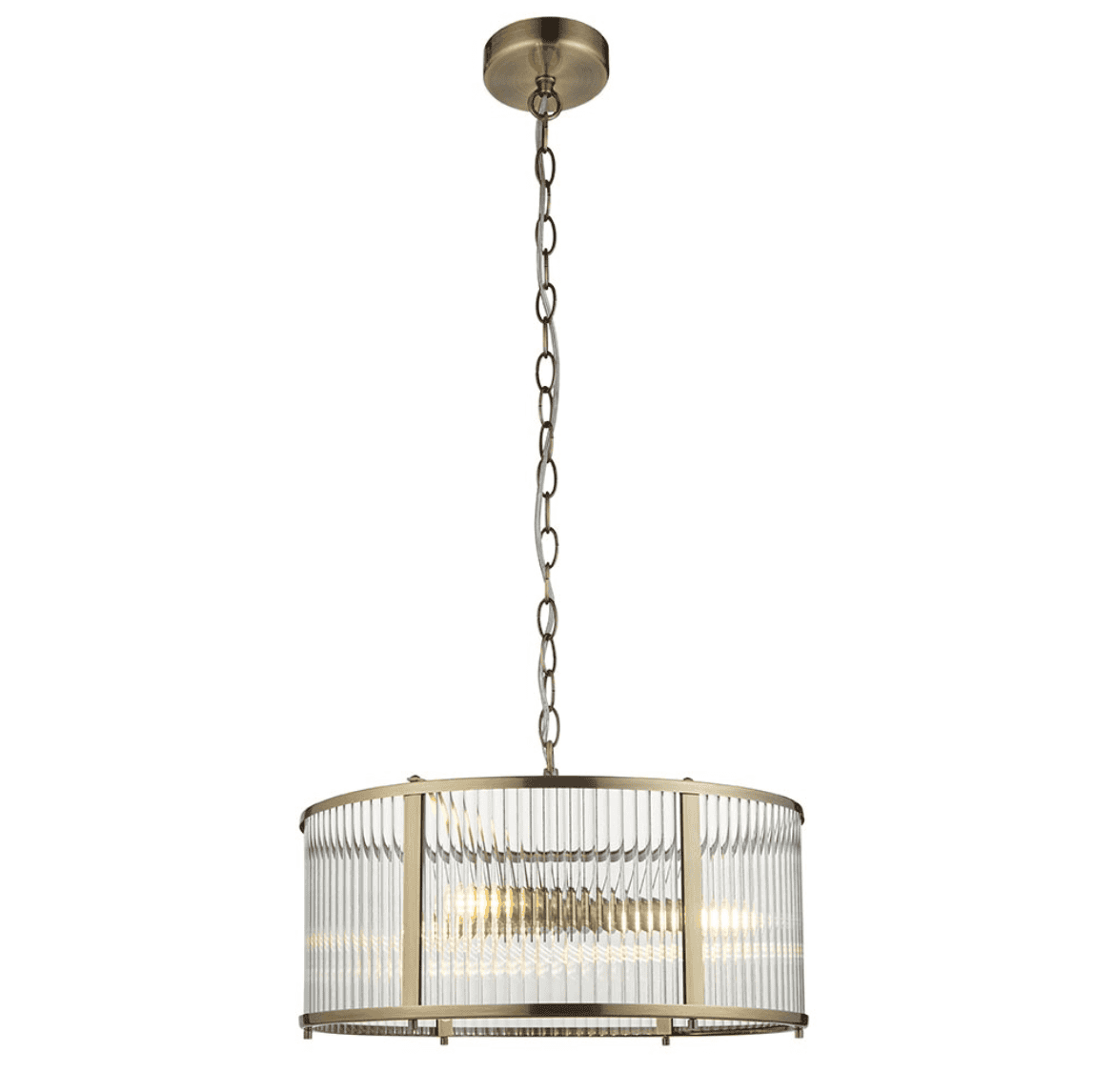 Endon Ridgeton 3 Light Antique Brass & Ribbed Glass Pendant