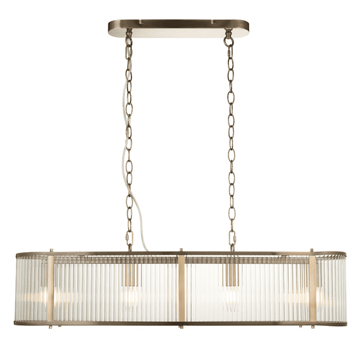 Endon Ridgeton 4 Light Antique Brass & Ribbed Glass Linear Pendant