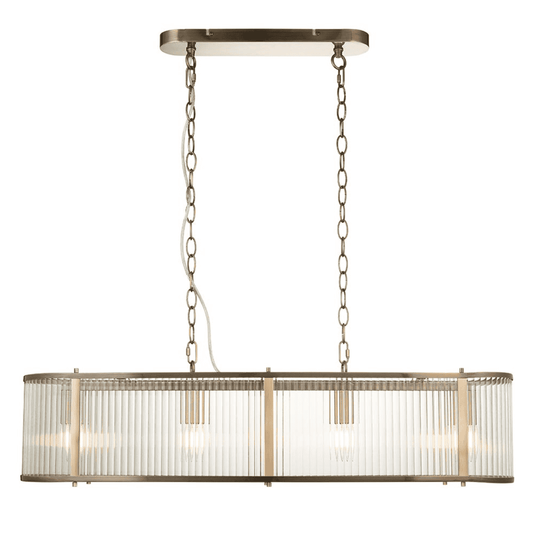 Endon Ridgeton 4 Light Antique Brass & Ribbed Glass Linear Pendant