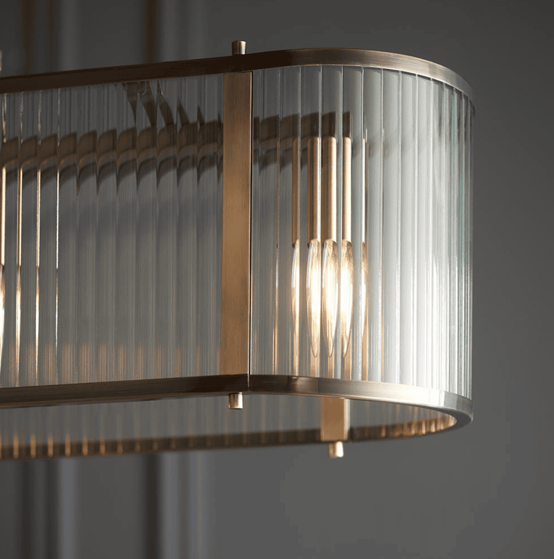 Endon Ridgeton 4 Light Antique Brass & Ribbed Glass Linear Pendant