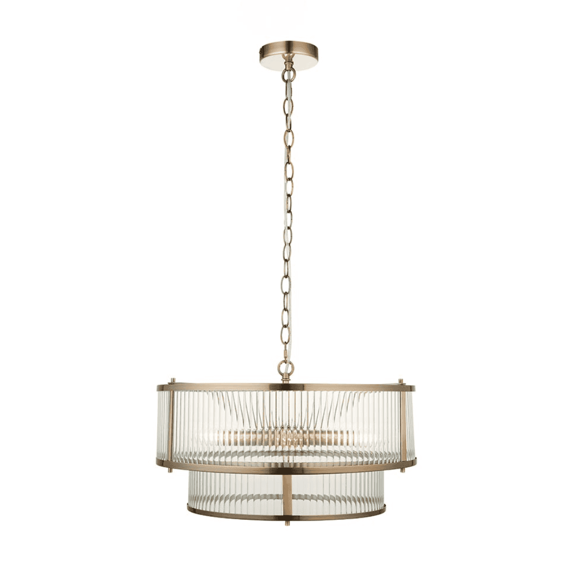 Endon Ridgeton 5 Light Antique Brass & Ribbed Glass Pendant