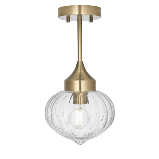 Endon Addington Antique Brass & Ribbed Glass Semi flush