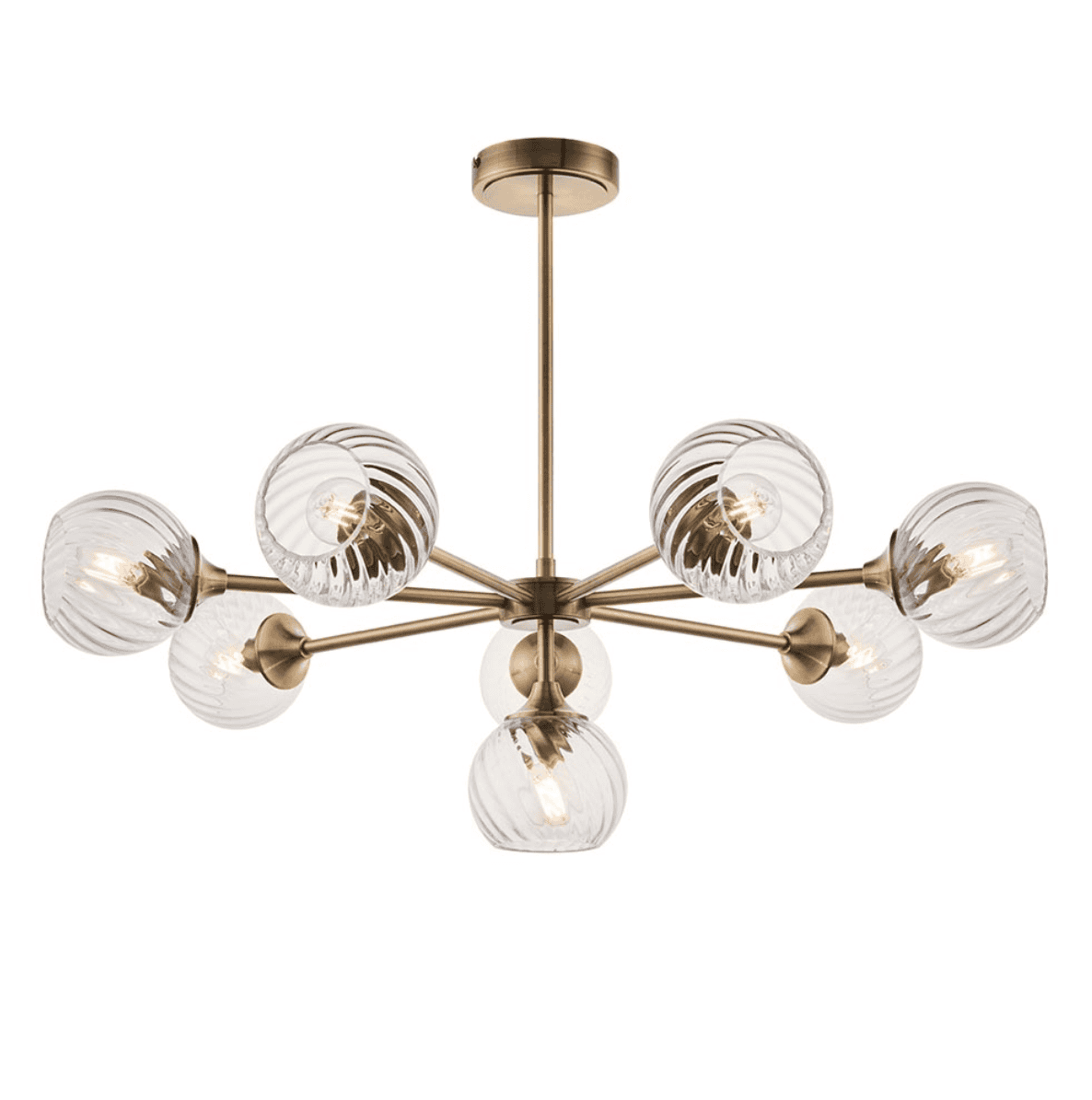 Endon Allegra Antique Brass & Spiral Pattern Glass 8 Light Pendant