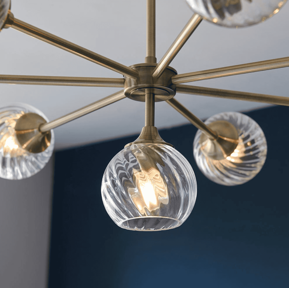 Endon Allegra Antique Brass & Spiral Pattern Glass 8 Light Pendant