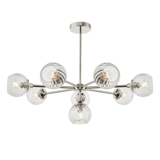Endon Allegra 8 Light Bright Nickel & Spiral Pattern Glass Pendant