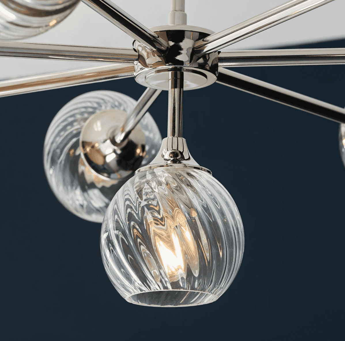 Endon Allegra 8 Light Bright Nickel & Spiral Pattern Glass Pendant