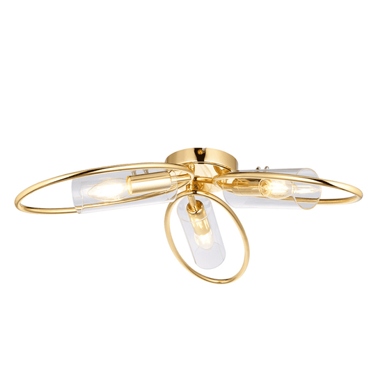 Endon Amari 3 Light Polished Brass & Clear Glass Semi Flush