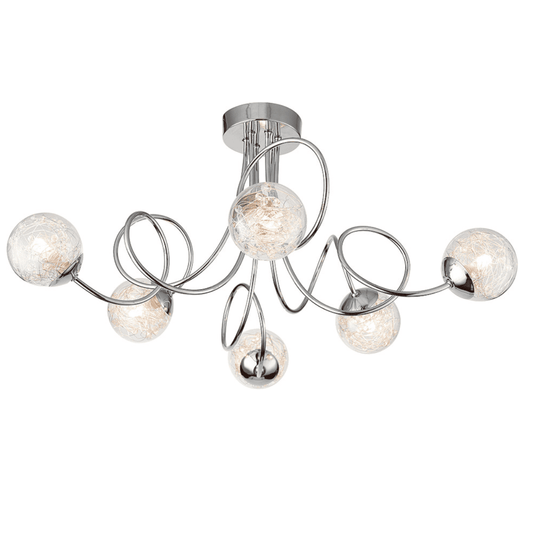 Endon Auria 6 Light Chrome & Wired Glass Semi Flush