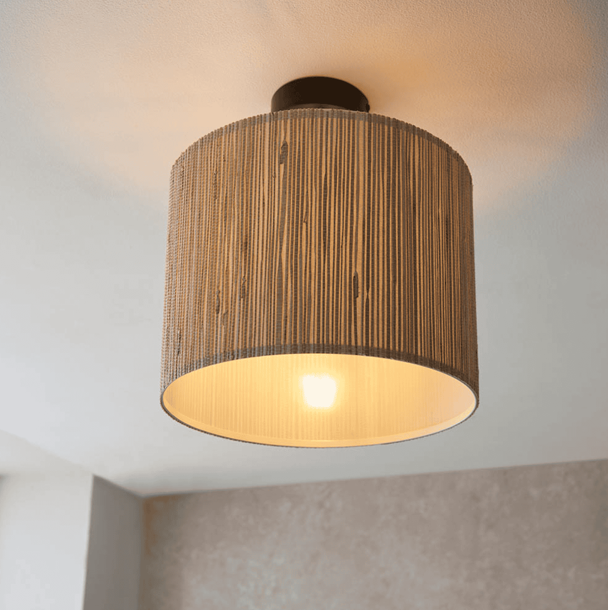 Endon Longshore Black & Natural Seagrass Semi Flush