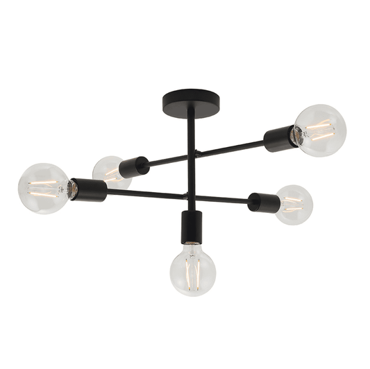 Endon Studio 5 Light Matt Black Semi Flush