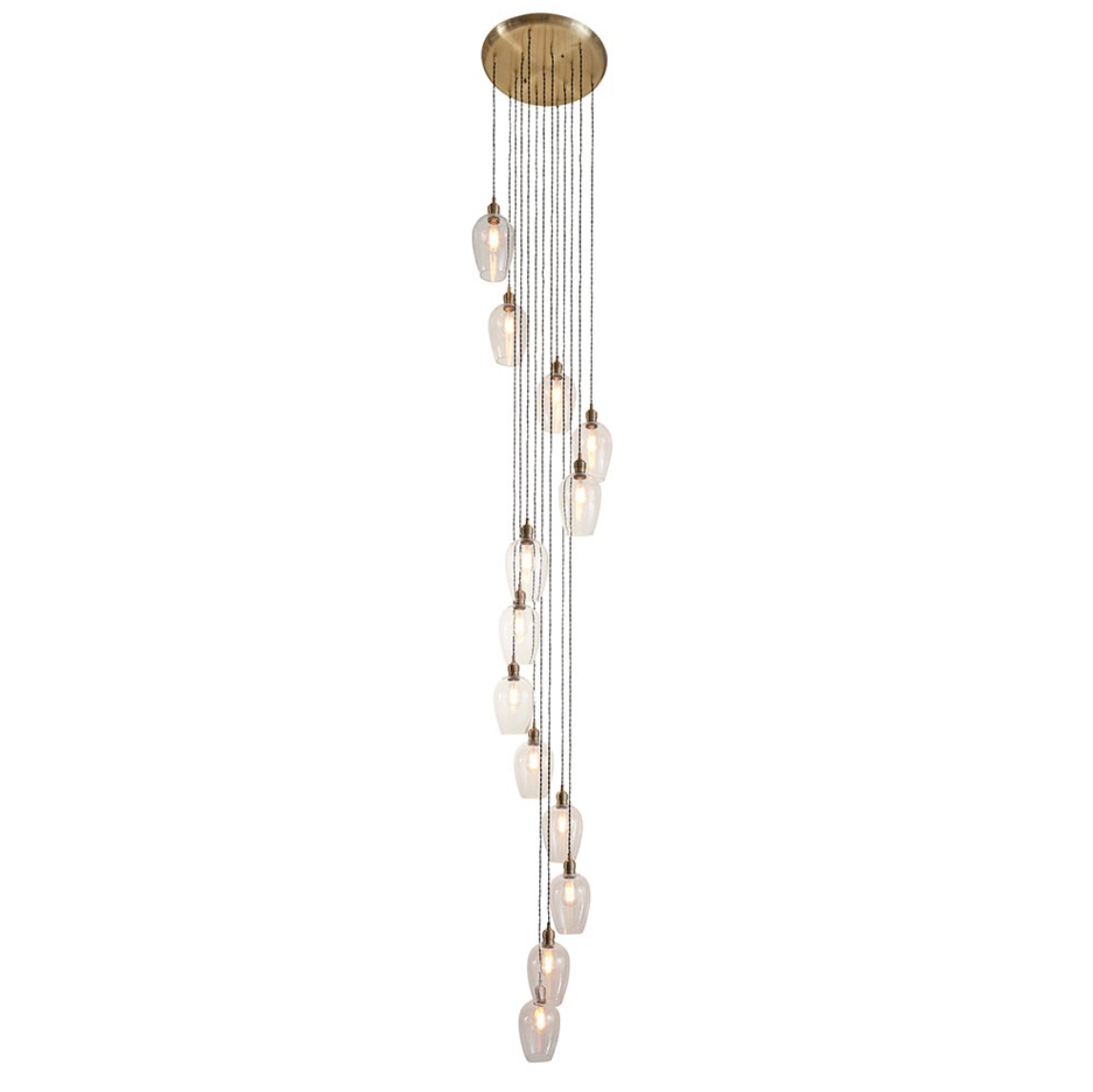 Vesilo Lighting Ares 13 Light Antique Brass & Clear Glass Cascade Pendant