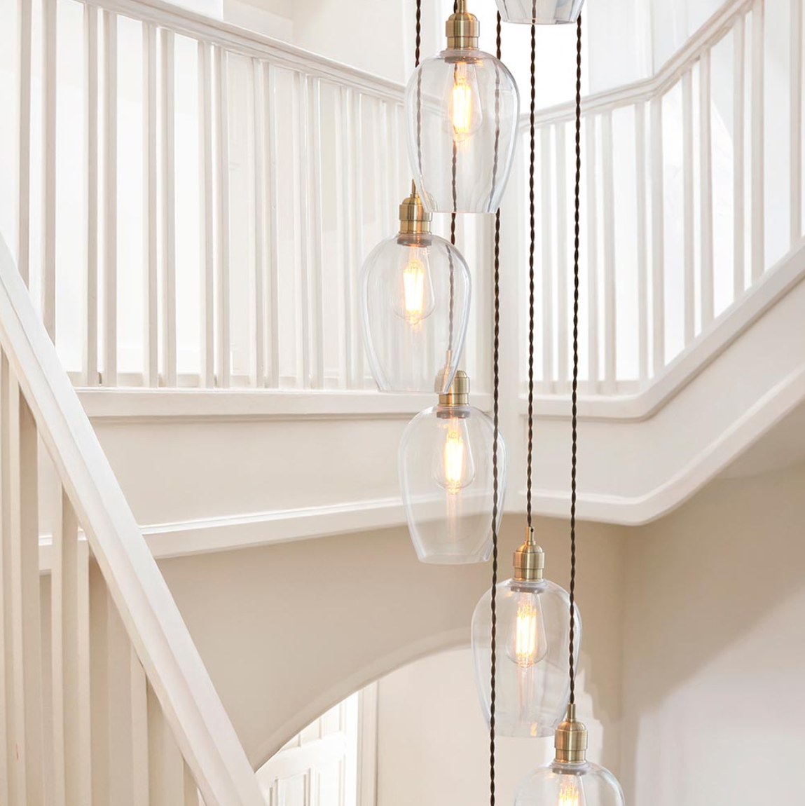 Vesilo Lighting Ares 13 Light Antique Brass & Clear Glass Cascade Pendant