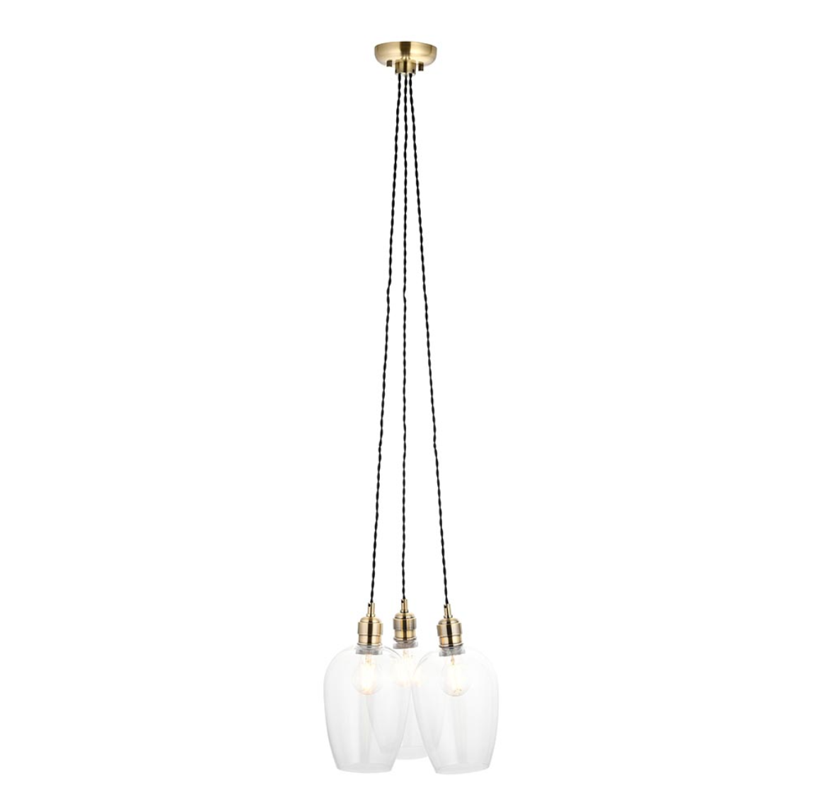 Vesilo Lighting Ares 3 Light Antique Brass & Clear Glass Cluster Pendant