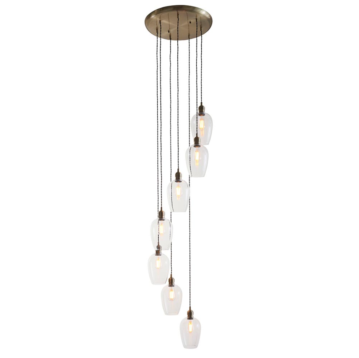 Vesilo Lighting Ares 7 Light Antique Brass & Clear Glass Cascade Pendant