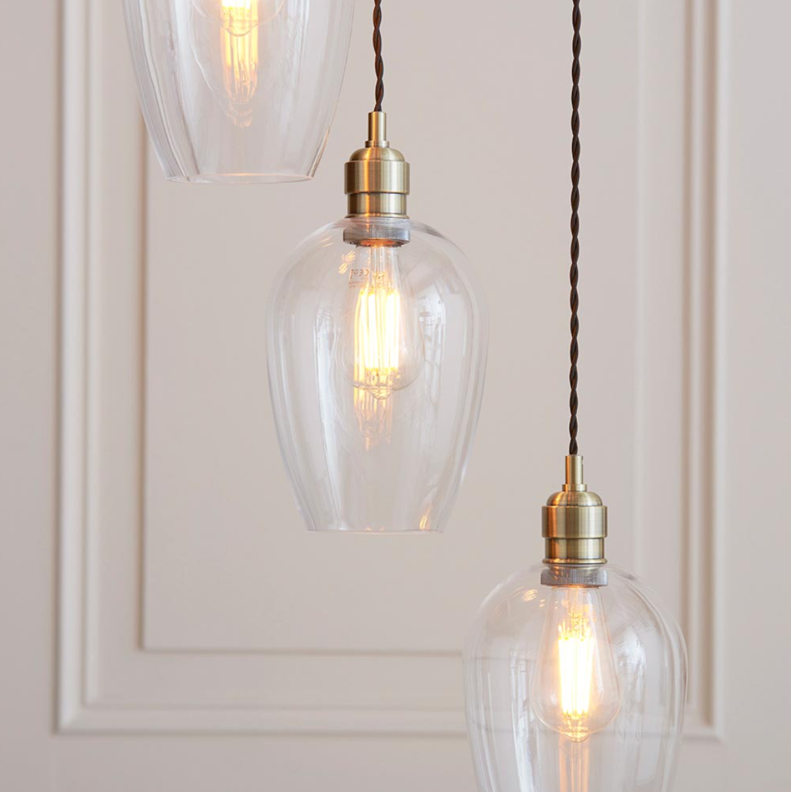 Vesilo Lighting Ares 7 Light Antique Brass & Clear Glass Cascade Pendant