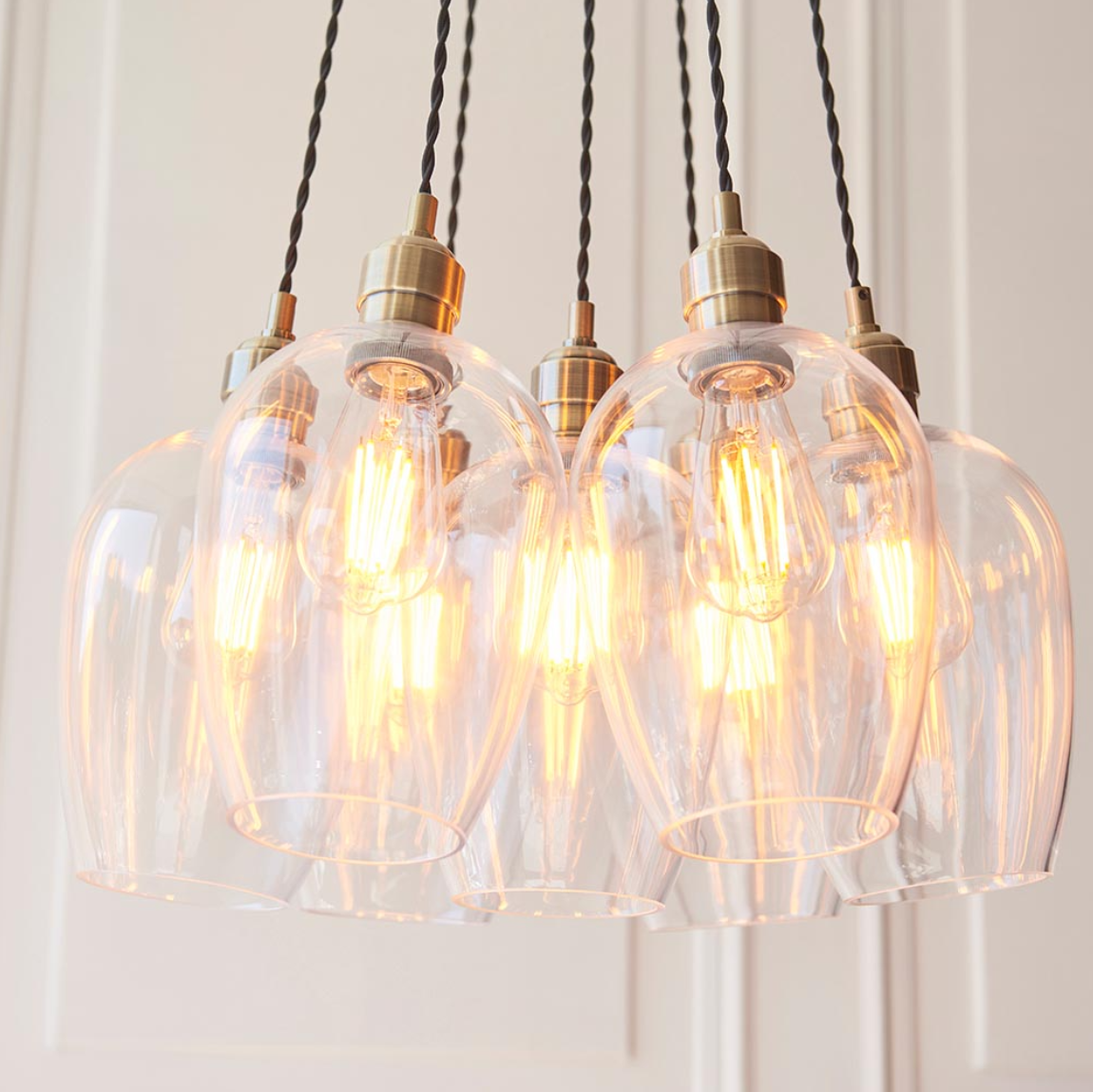 Vesilo Lighting Ares 7 Light Antique Brass & Clear Glass Cluster Pendant