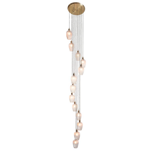 Vesilo Lighting Ares 13 Light Antique Brass & Clear Ribbed Glass Cascade Pendant