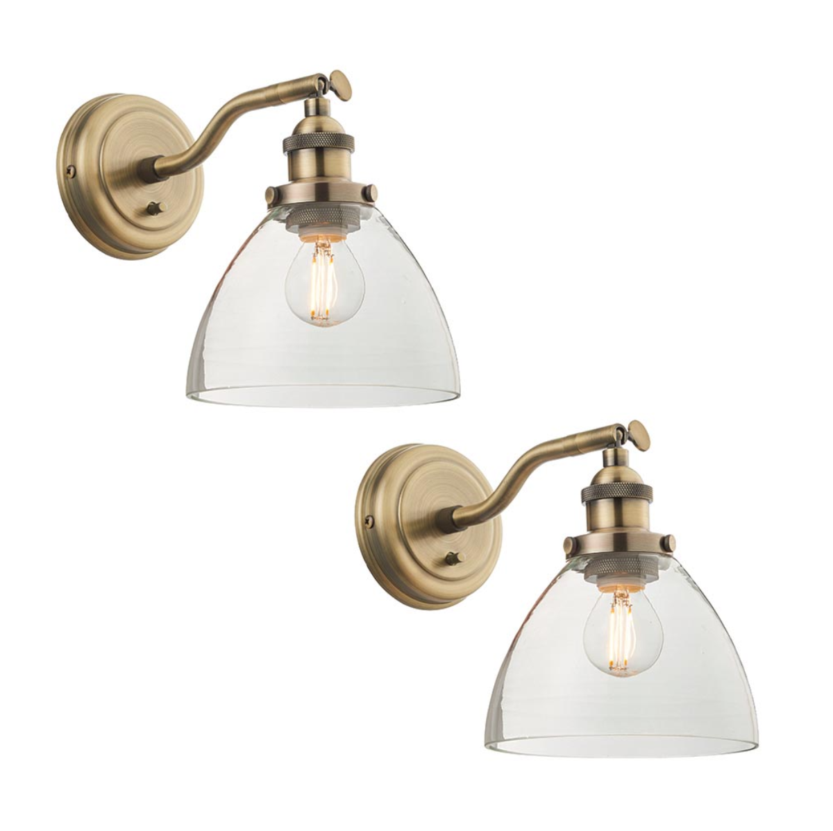 Endon Hansen Antique Brass & Glass Wall Light (Twin Pack)