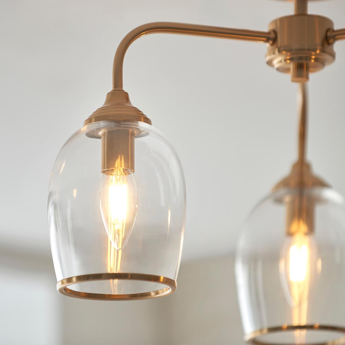 Endon Ashcroft 3 Light Brushed Aged Brass & Clear Glass Semi Flush