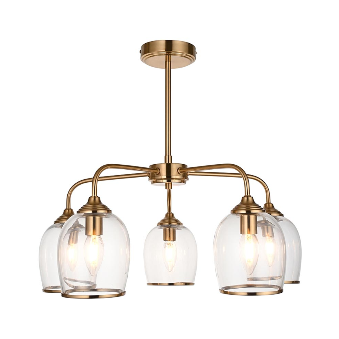 Endon Ashcroft 5 Light Brushed Aged Brass & Clear Glass Pendant