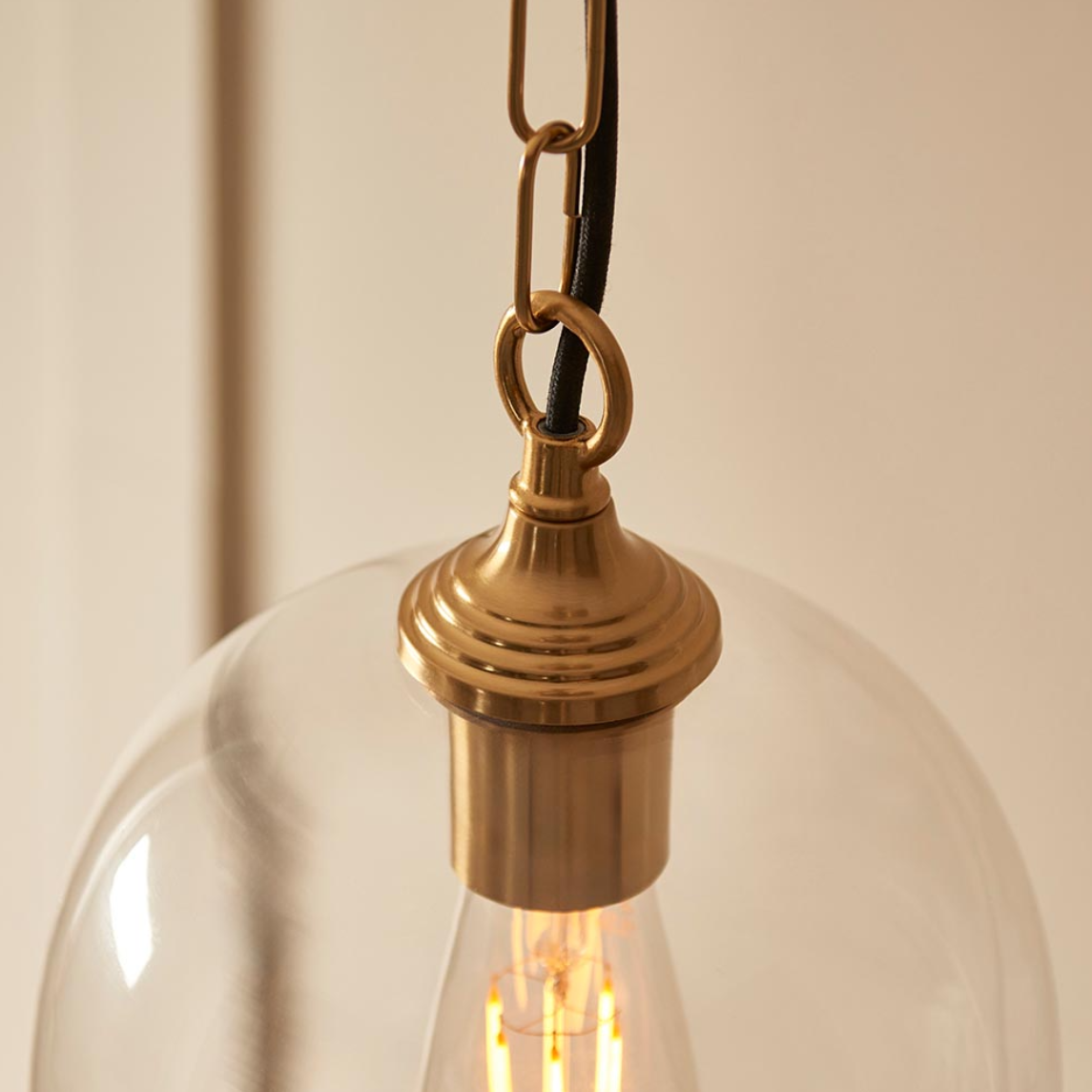 Endon Ashcroft Brushed Aged Brass & Clear Glass Pendant