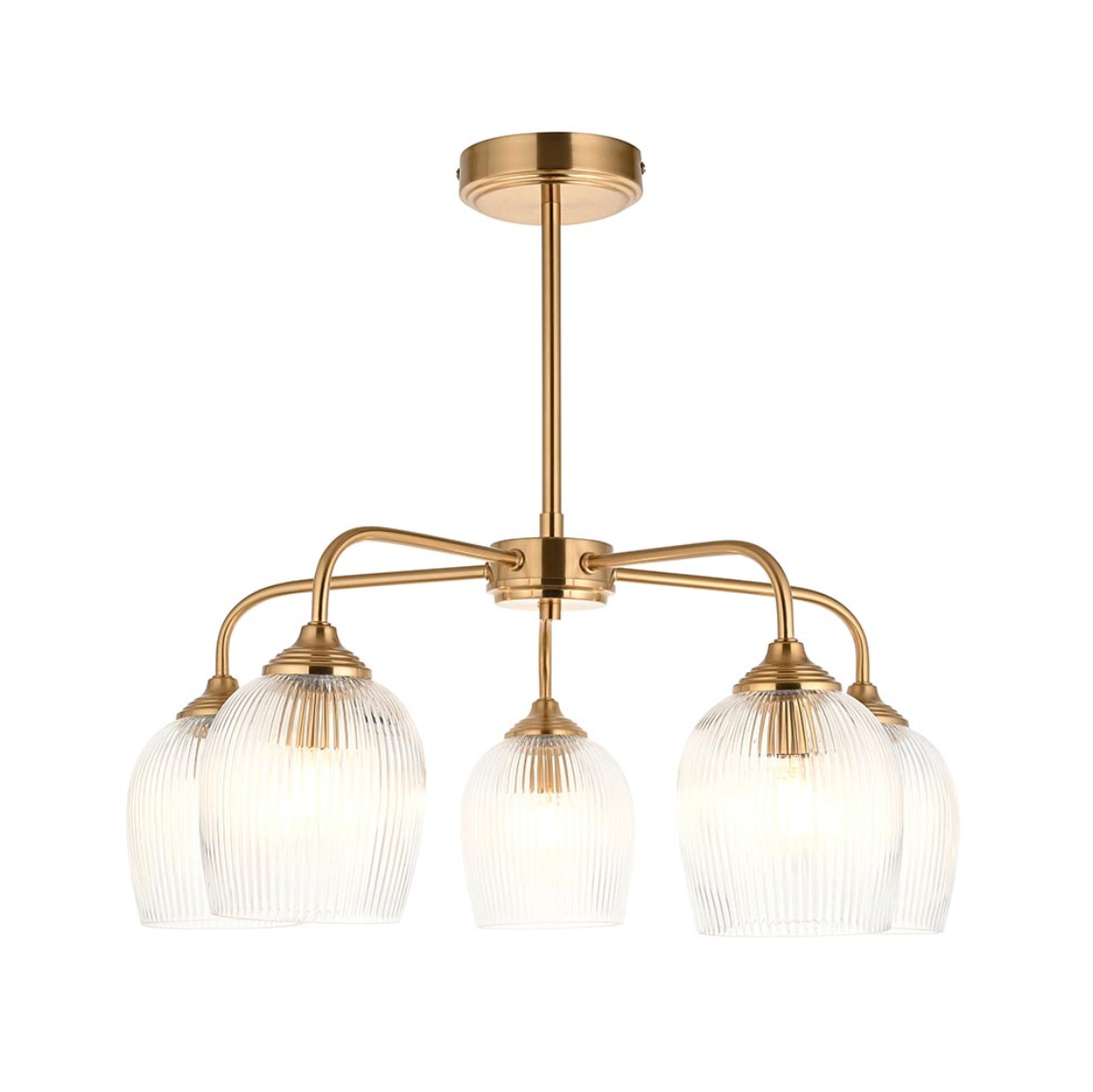 Endon Ashcroft 5 Light Brushed Aged Brass & Ribbed Glass Pendant
