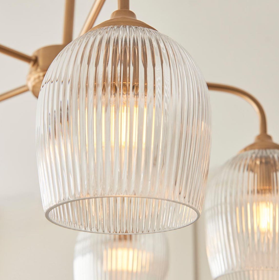 Endon Ashcroft 5 Light Brushed Aged Brass & Ribbed Glass Pendant