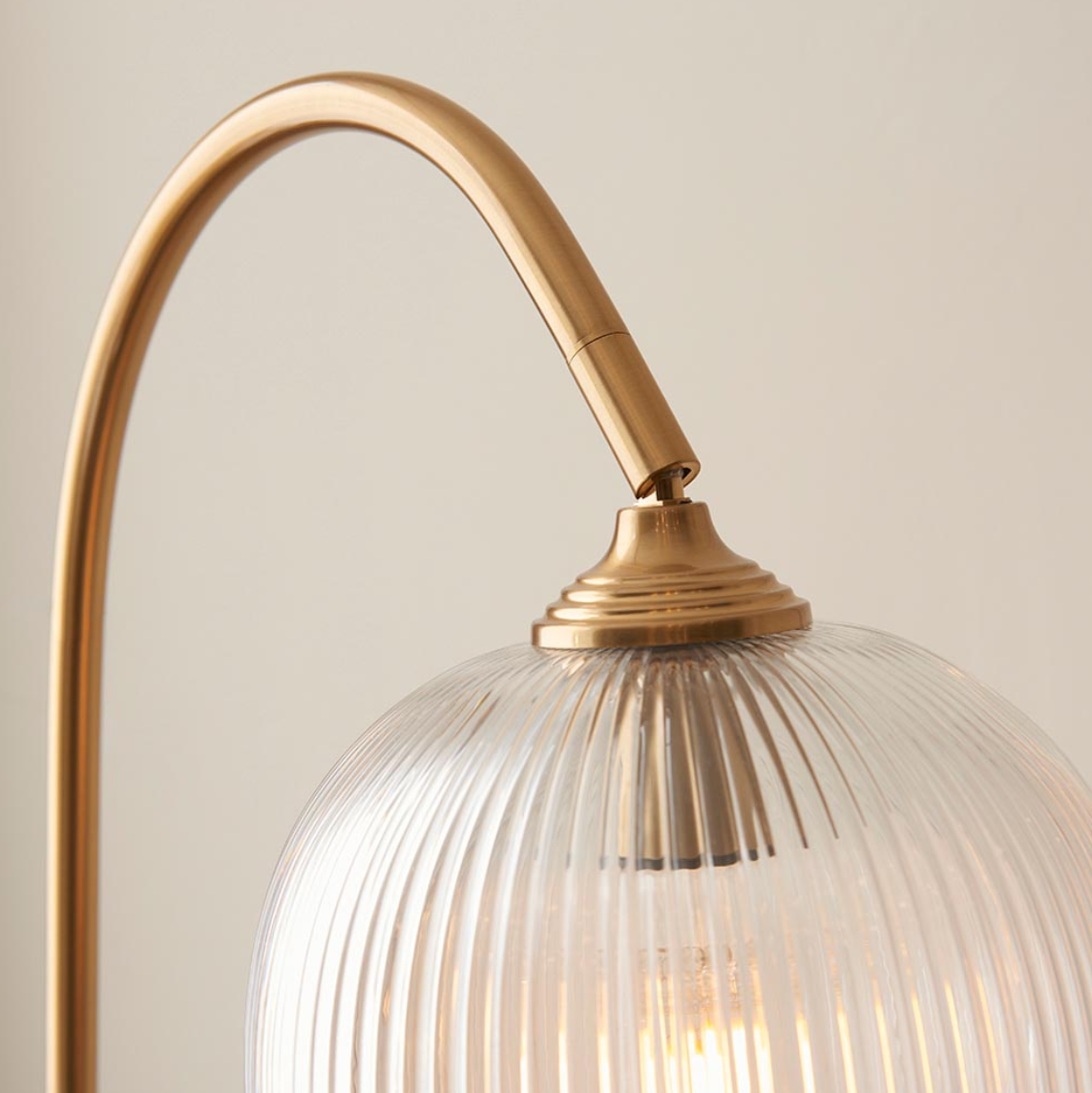 Endon Ashcroft Brushed Aged Brass & Ribbed Glass Floor Lamp