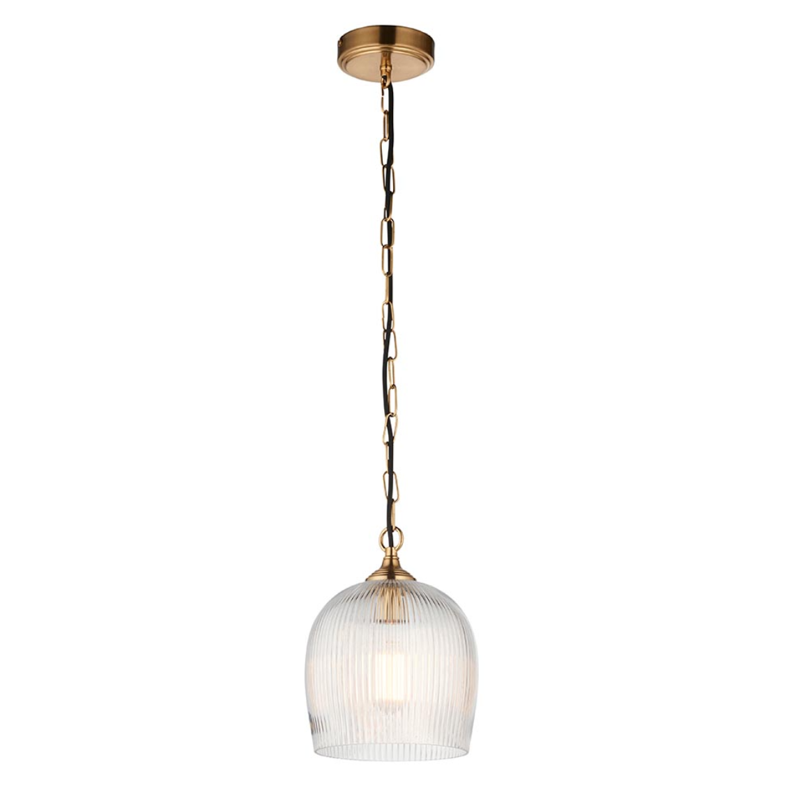 Endon Ashcroft Brushed Aged Brass & Ribbed Glass Pendant