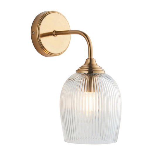 Endon Ashcroft Brushed Aged Brass & Ribbed Glass Wall Light