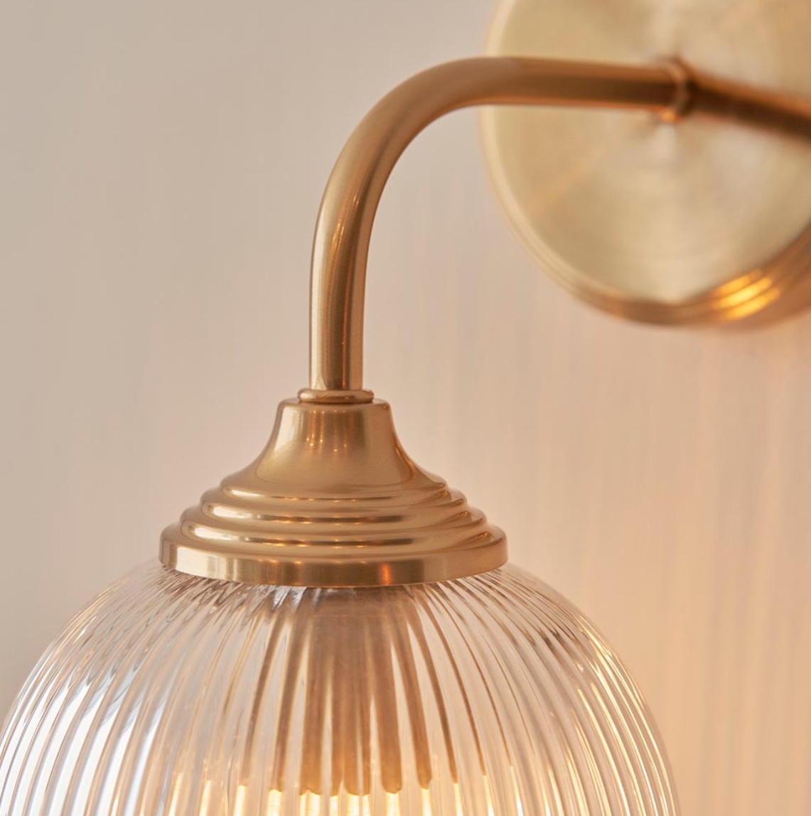 Endon Ashcroft Brushed Aged Brass & Ribbed Glass Wall Light