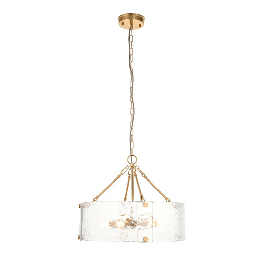 Endon Keller 6 Light Brushed Aged Brass & Textured Glass Pendant