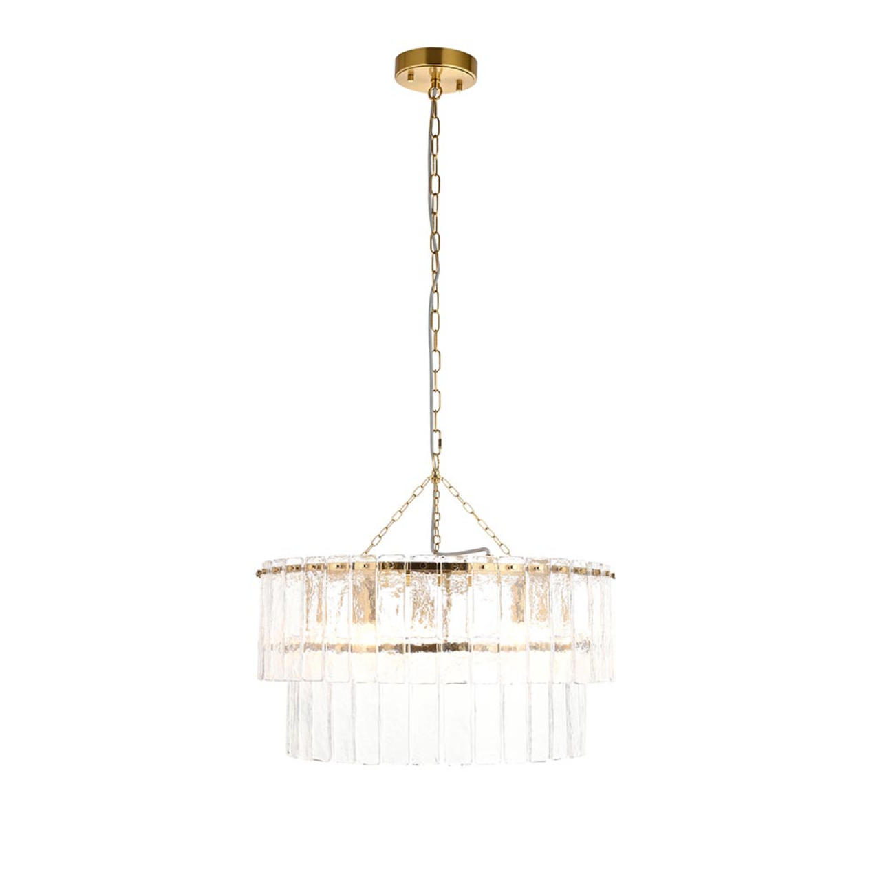 Endon Karine 5 Light Tiered Brushed Aged Brass & Textured Glass Pendant
