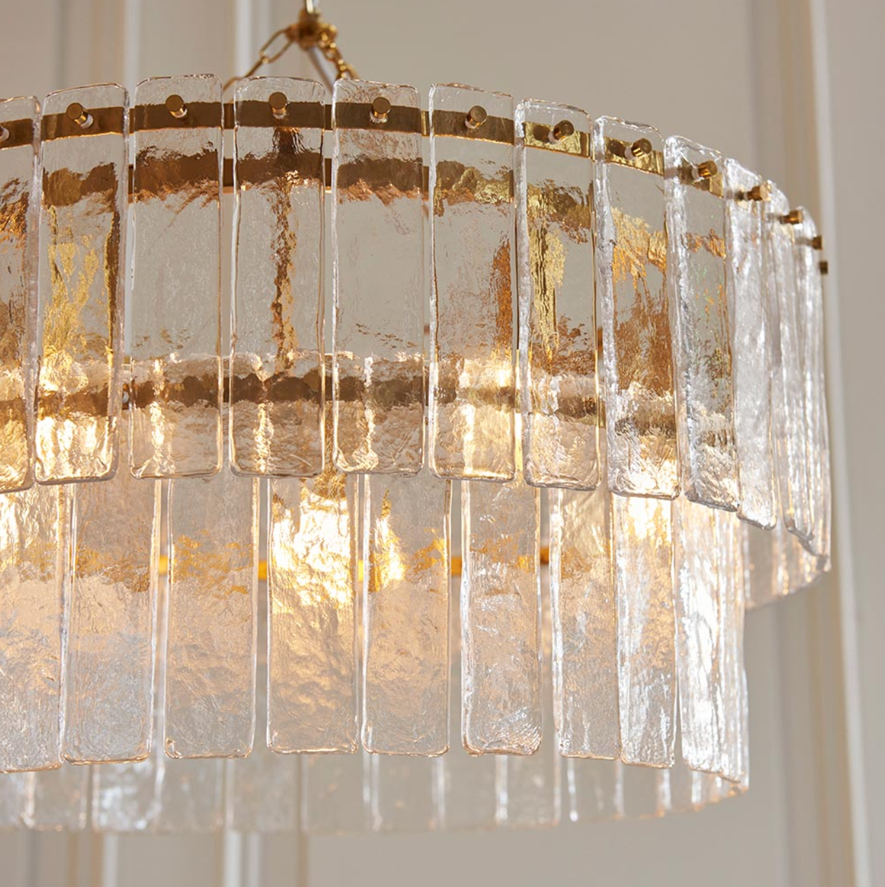 Endon Karine 5 Light Tiered Brushed Aged Brass & Textured Glass Pendant