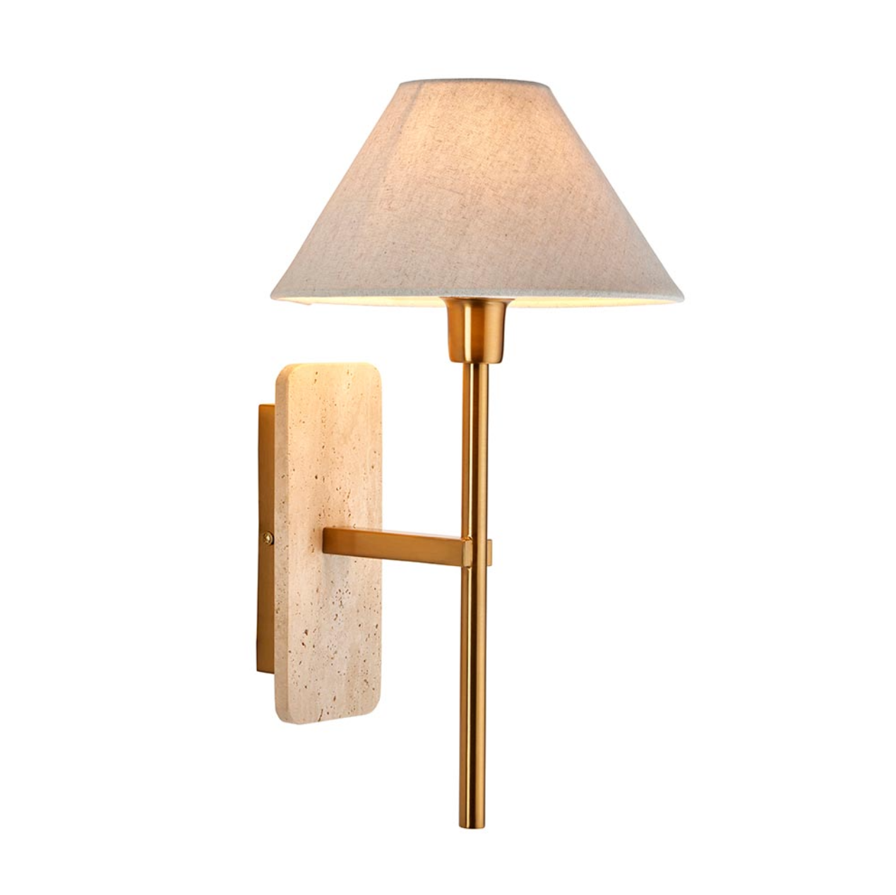 Endon Faro Vintage Brass & Travertine Stone Wall Light with Shade