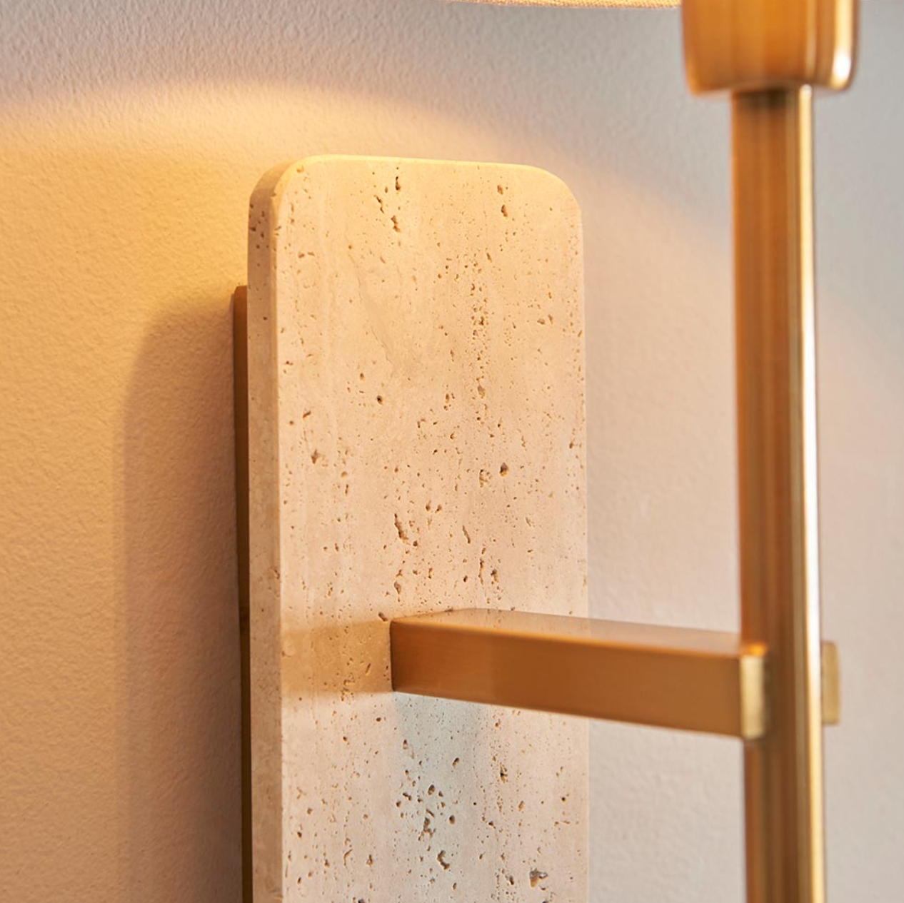 Endon Faro Vintage Brass & Travertine Stone Wall Light with Shade