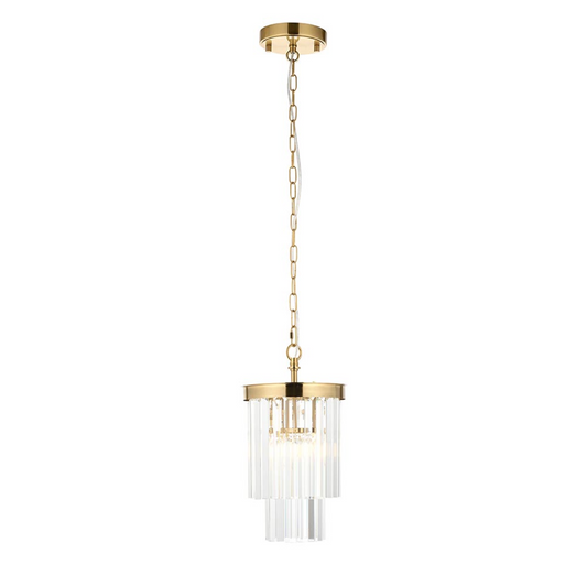 Endon Conaston Brushed Aged Brass & Glass Drop Pendant