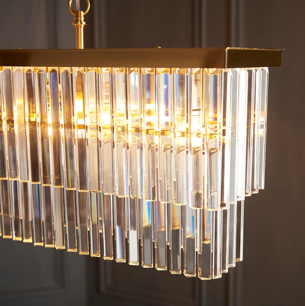 Endon Conaston 4 Light Brushed Aged Brass & Glass Drop Linear Pendant