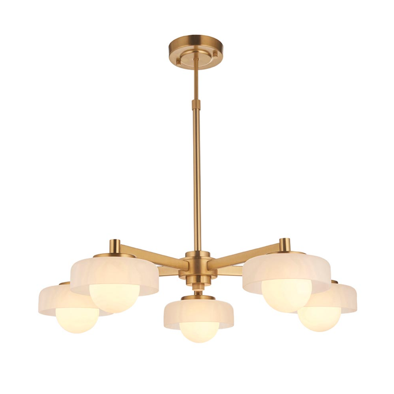 Endon Boss 5 Light Brushed Aged Brass & Opal Glass Pendant