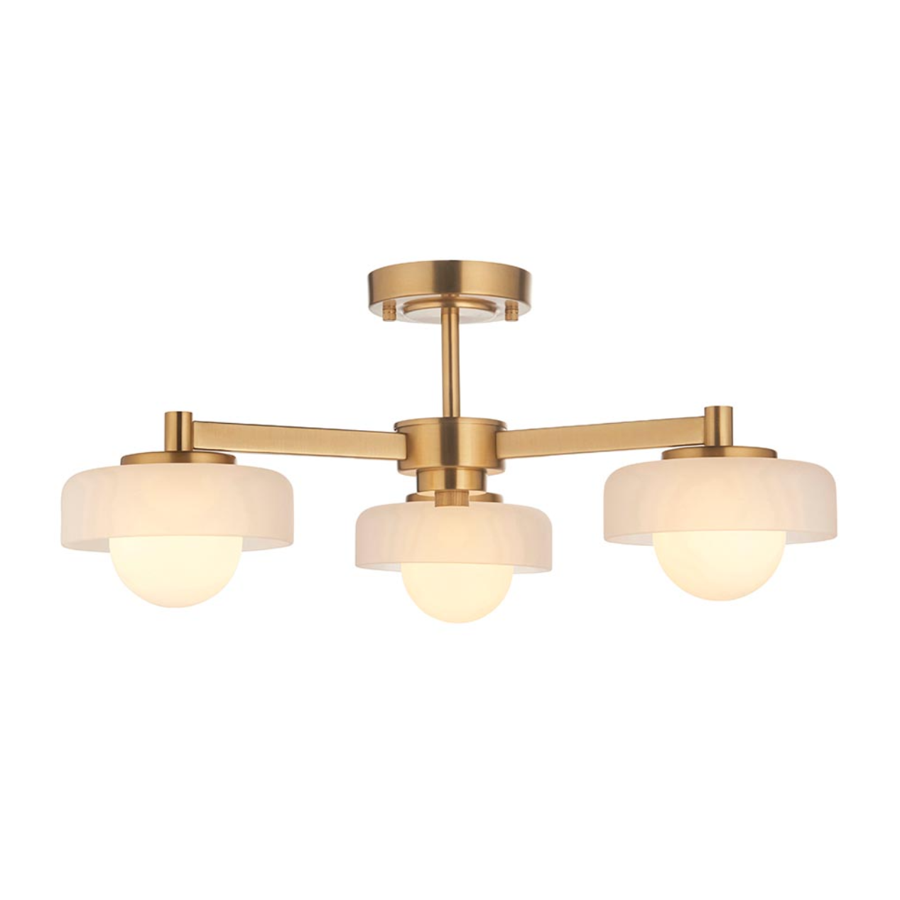 Endon Boss 3 Light Brushed Ages Brass & Opal Glass Semi Flush