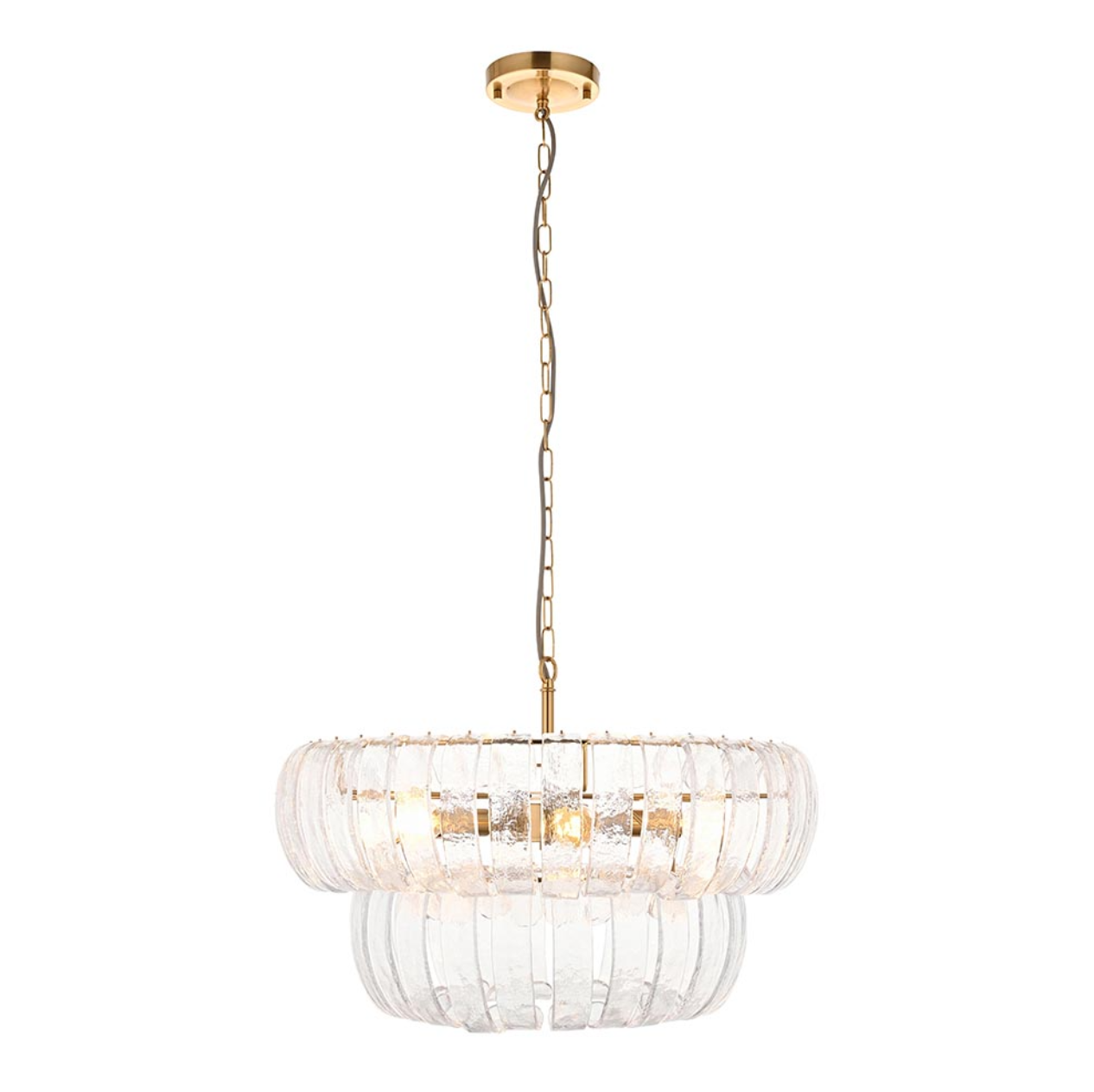 Endon Montrose 6 Light Brushed Aged Brass & Textured Glass Pendant