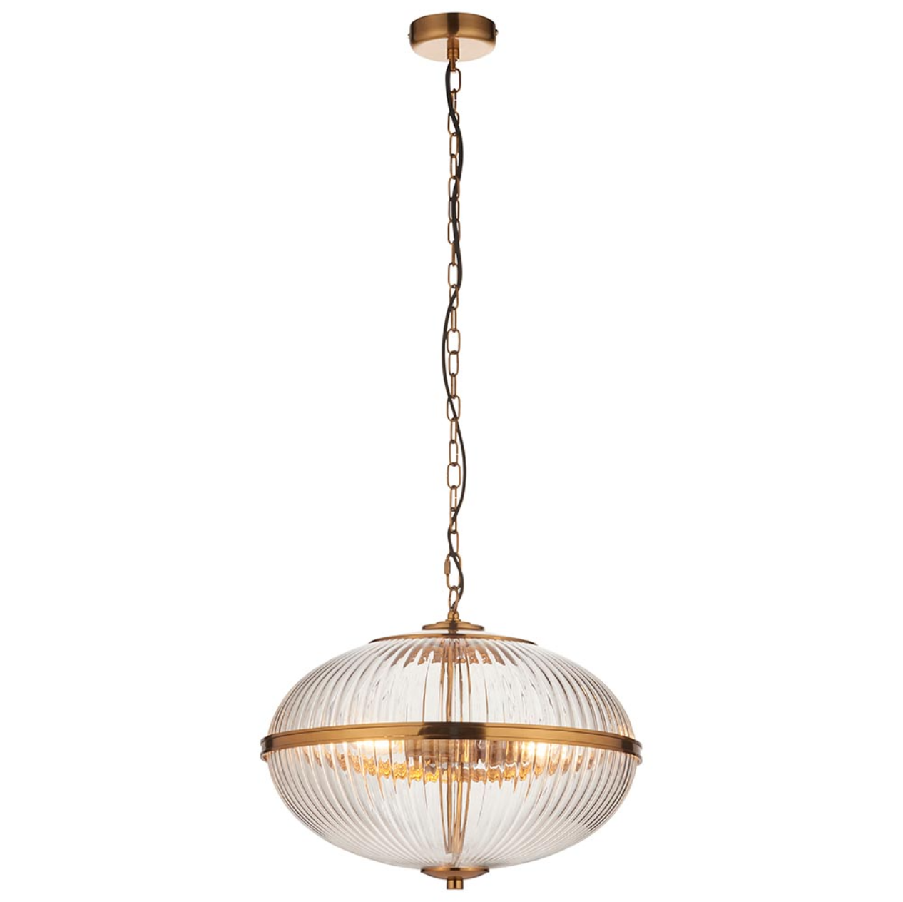 Endon Somerset 3 Light Brass & Ribbed Glass Pendant