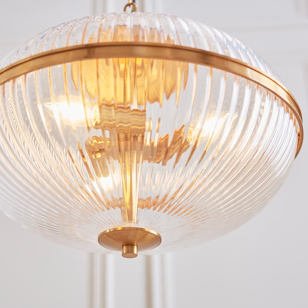 Endon Somerset 3 Light Brass & Ribbed Glass Pendant