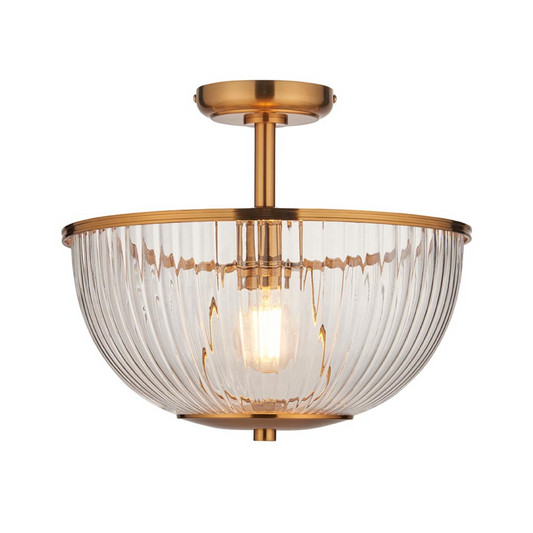Endon Somerset Uplighter Brass & Ribbed Glass Flush