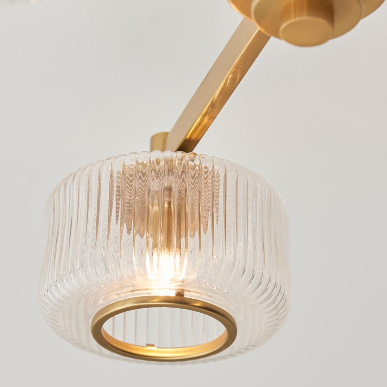 Endon Stamford 3 Light Brushed Aged Brass & Ribbed Glass Semi Flush